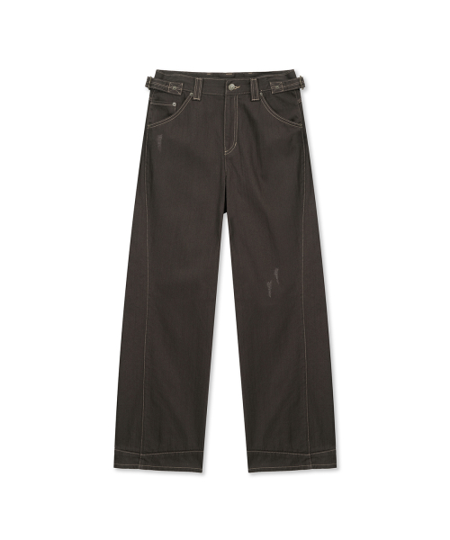 WAIST BUCKLE STITCH POINT TWILL DENIM PANTS IN BROWN
