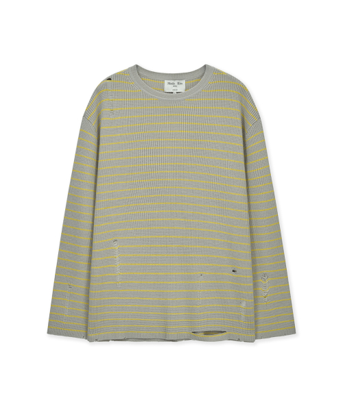 STRIPE DAMAGED LOOSE PULLOVER IN BEIGE