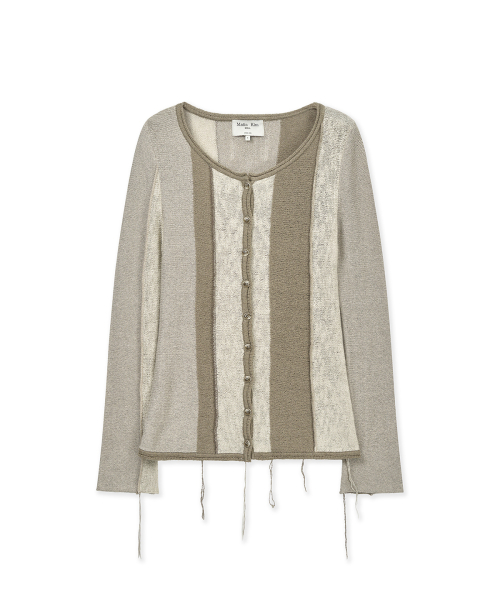 COLOR BLOCK SLIM KNIT CARDIGAN IN BEIGE