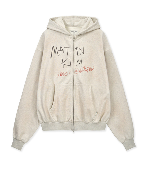 Vintage Washed Graffiti Hoody Zip Up in Beige preview