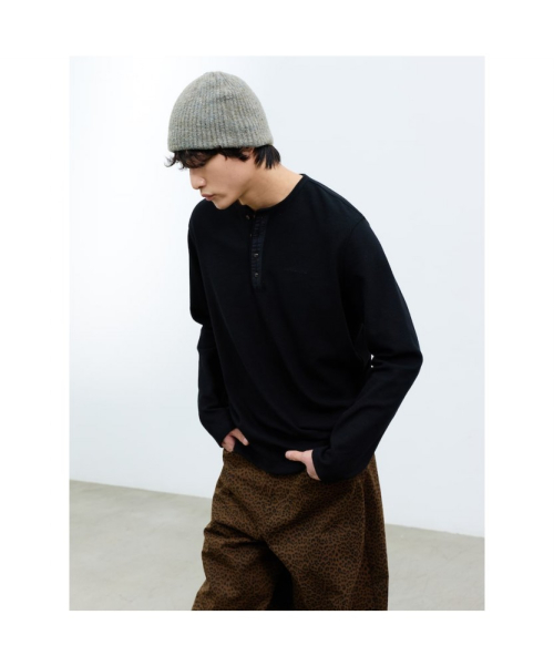 (UNISEX) Вафельный лонгслив хенли Twisted Black