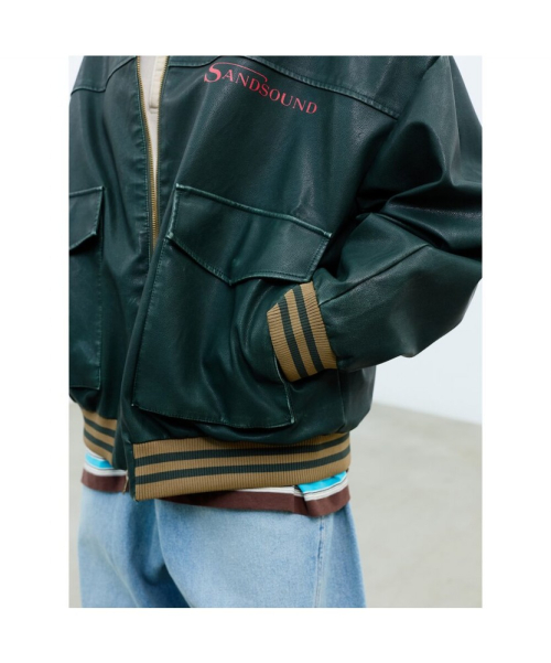 (UNISEX) Кожаный бомбер Green