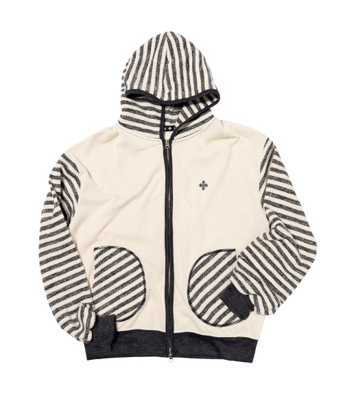 Свободное худи в полоску на молнии (Ivory) K26QA221