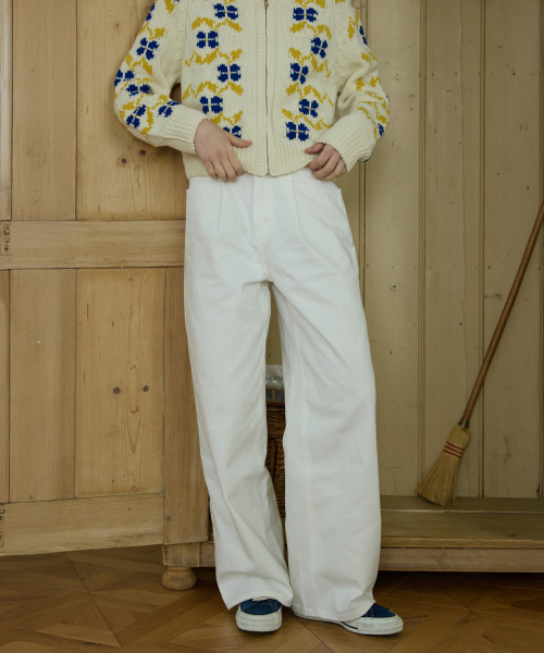 Two-tuck wide pants Ivory