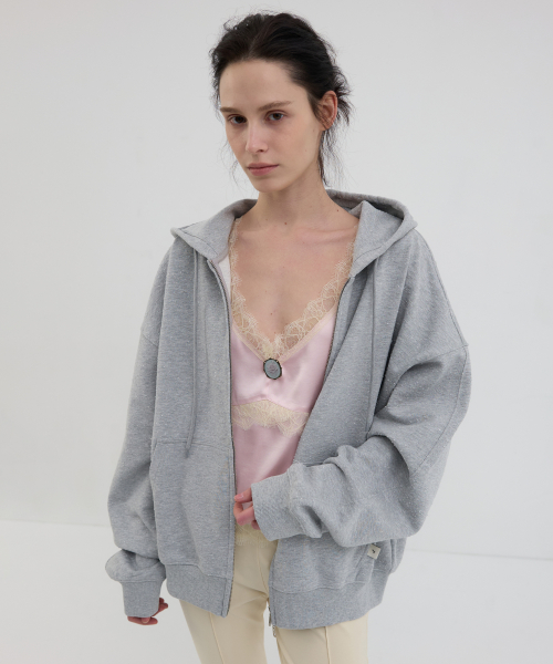 DAMAGED WASHED ZIP-UP HOODIE_MELANGE GREY