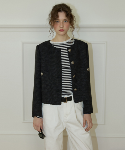 Texture tweed jaket черный
