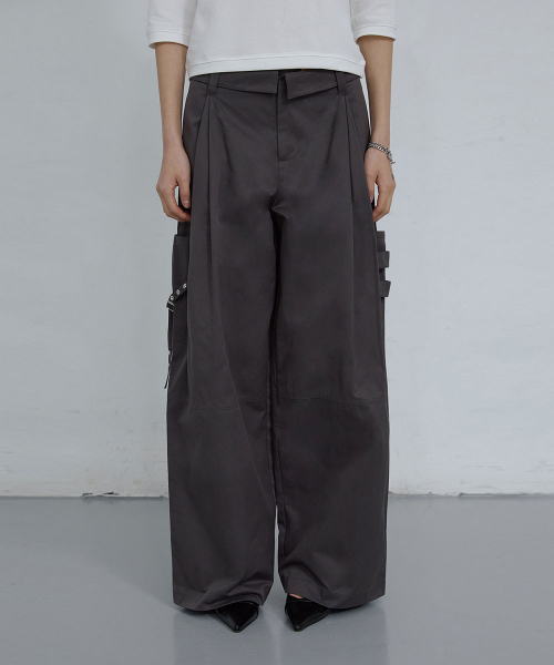 FOLD OVER WAIST CARGO PANTS_ DARK GREY
