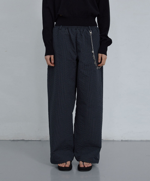 CHECKED COTTON JOGGER PANTS_ DARK NAVY