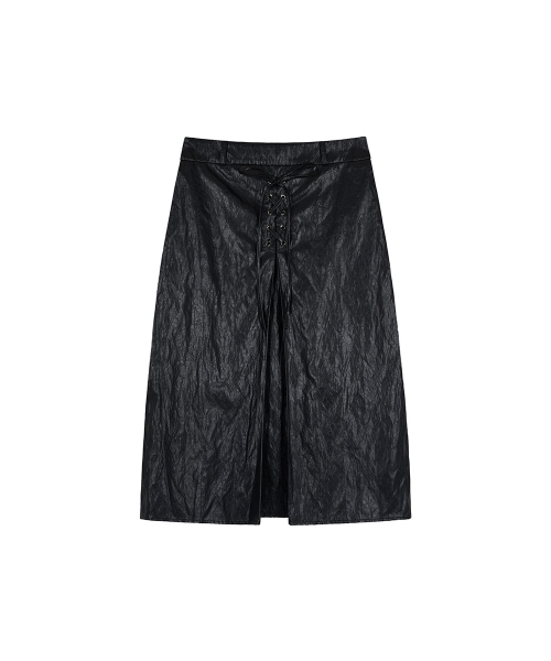 FAUX-LEATHER EYELET SKIRT_ BLACK