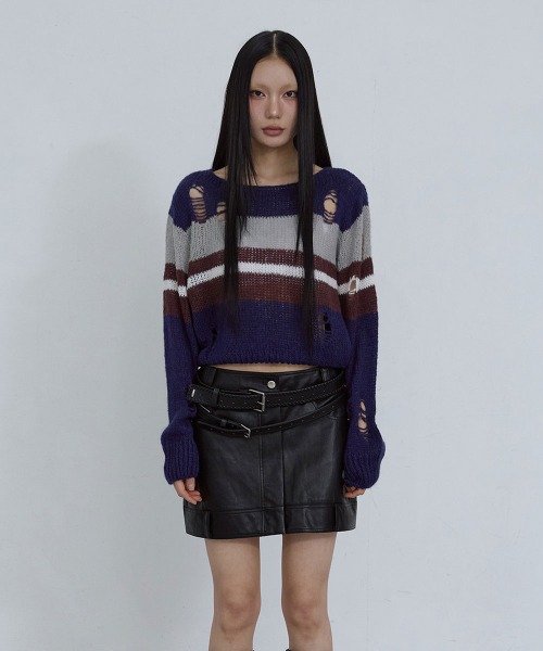 BOAT-NECK PULLOVER_ NAVY MULTI STRIPE