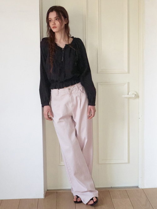 Pintuck Cotton Pants, Pink