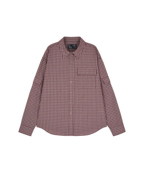 CHECKED COTTON SNAP SHIRT_ BURGUNDY CHECK