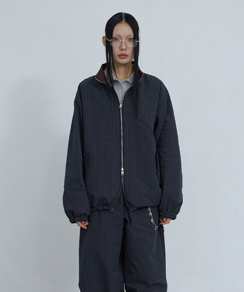 REVERSIBLE CHECKED FULL-ZIP JACKET_ DARK NAVY