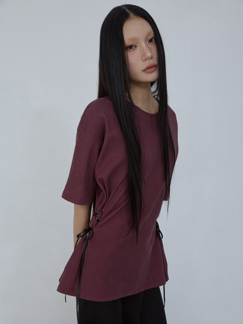 EYELET HALF SLEEVE TOP_ FADED BURGUNDY