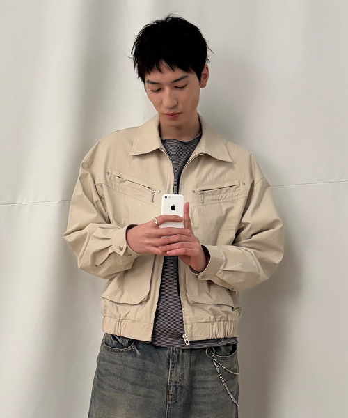 OVERLAYED POCKET BLOUSON BEIGE