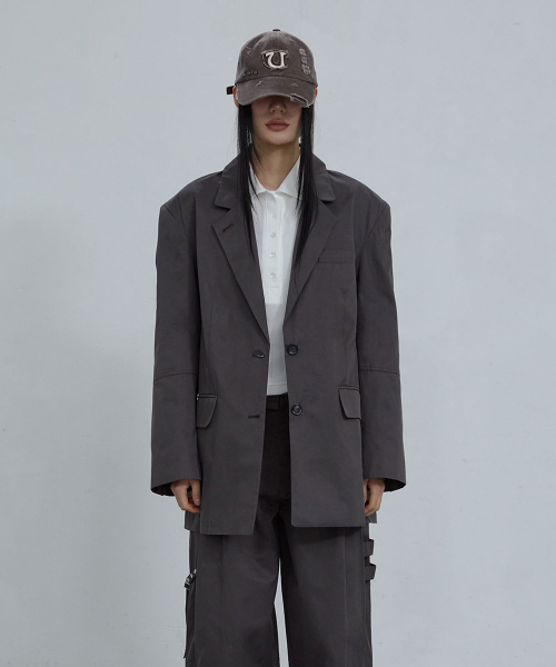 OVERSIZED SINGLE-BREASTED BLAZER_ DARK GREY