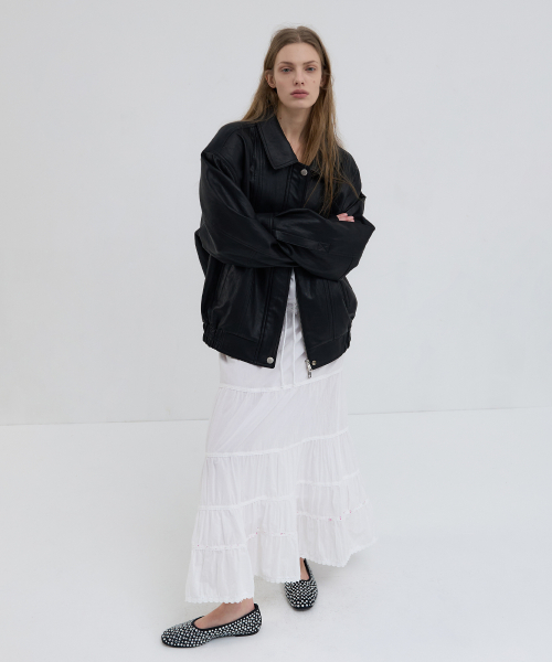 SMOCKED TIERED LONG SKIRT_WHITE