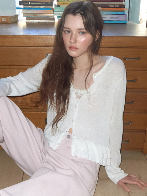Double Frill Cardigan, Ivory