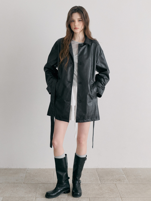 Faux Leather Half Jacket, Black