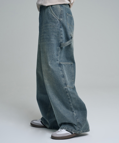 Широкие джинсы карпентер винтаж Washed Blue