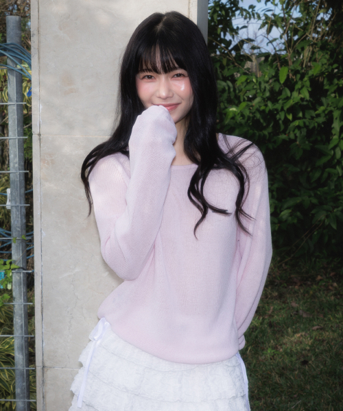 Boatneck Sheer Basic Knit [Pink]