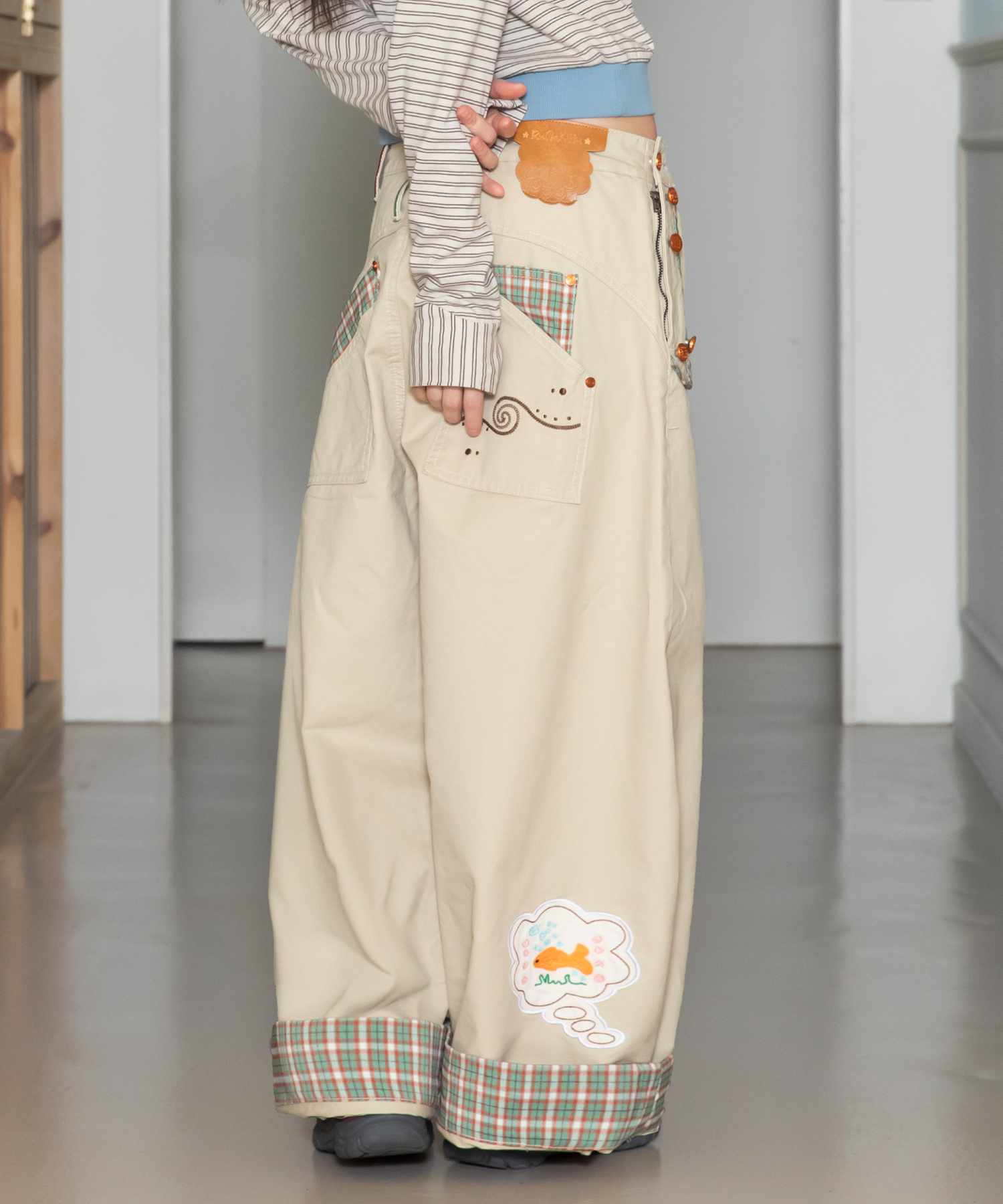 WXP085 Shiawase Check Contrast Balloon Pants (BEIGE)