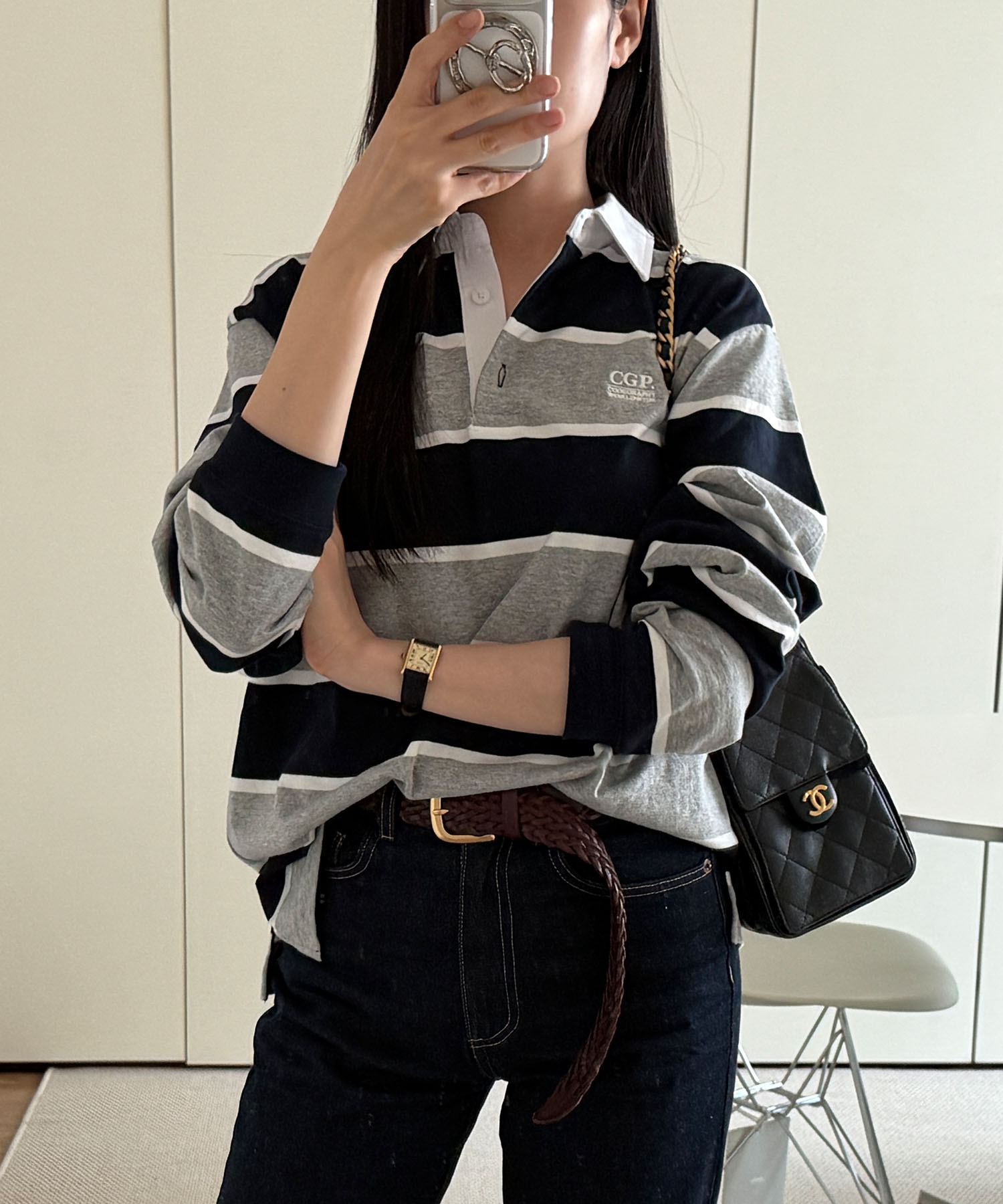 Регбийка в полоску Small Square Logo - Dark Navy