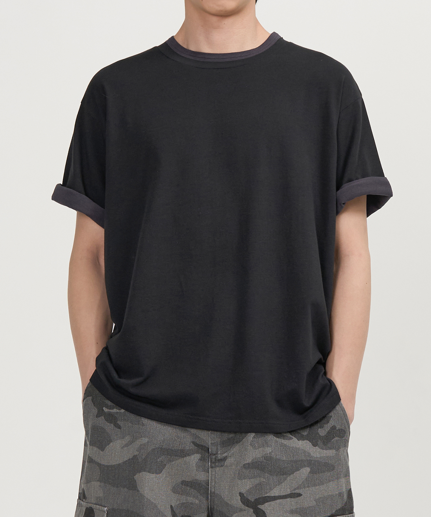 TWO-TONE LAYERED T-SHIRT(BLACK)