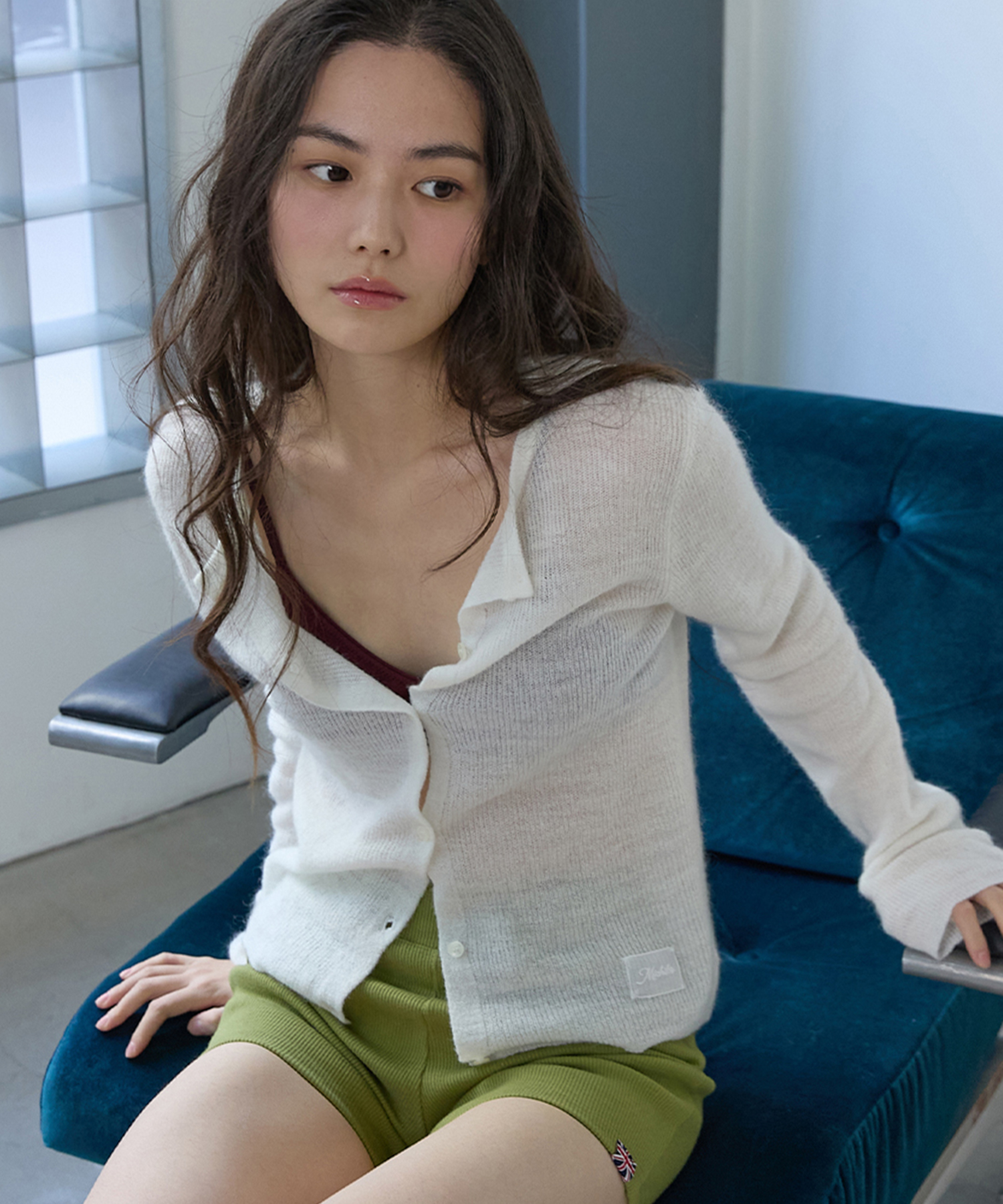 Sheer Mohair Knit Cardigan Ivory