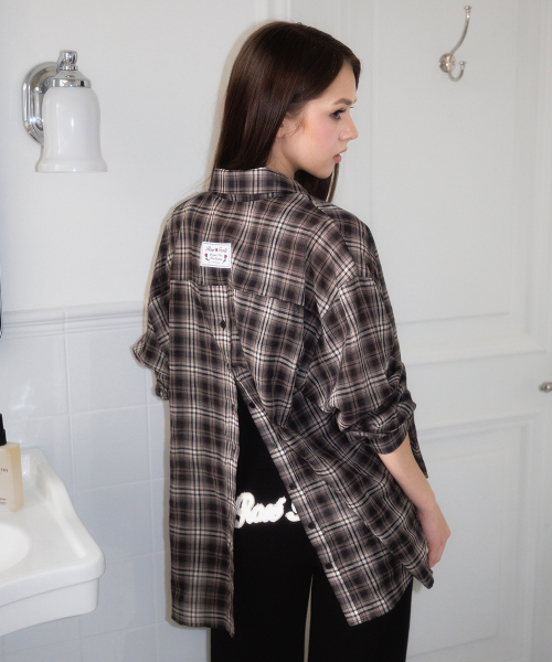 See-through Check Overfit Shirt [Black]