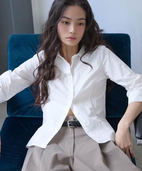 3/4 슬리브 슬림 핏 셔츠 화이트