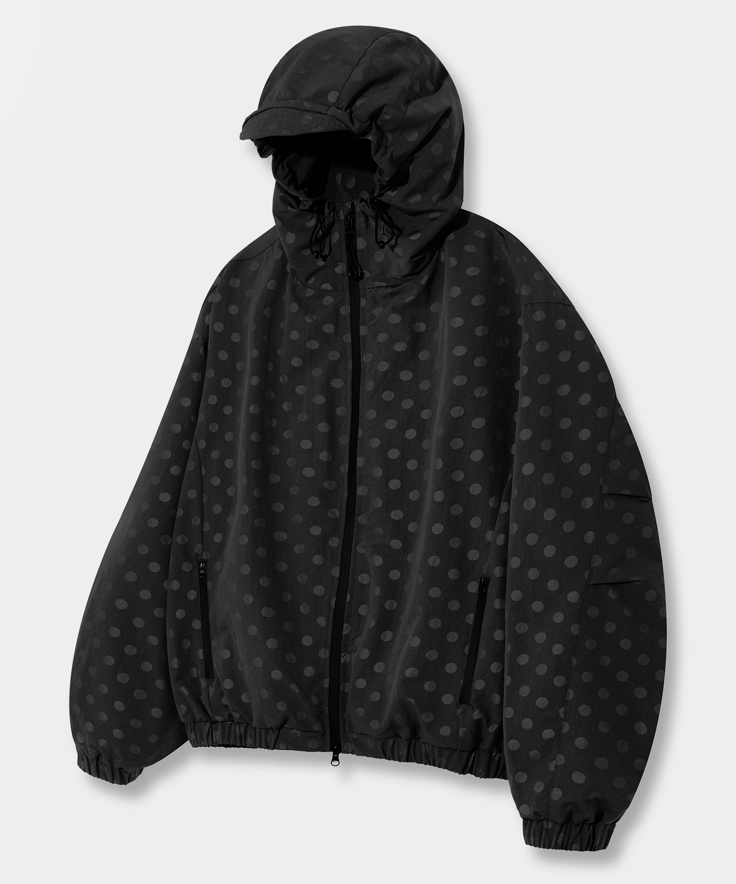 2WAY ESSENTIAL DOT HOODED WINDBREAKER_BLACK