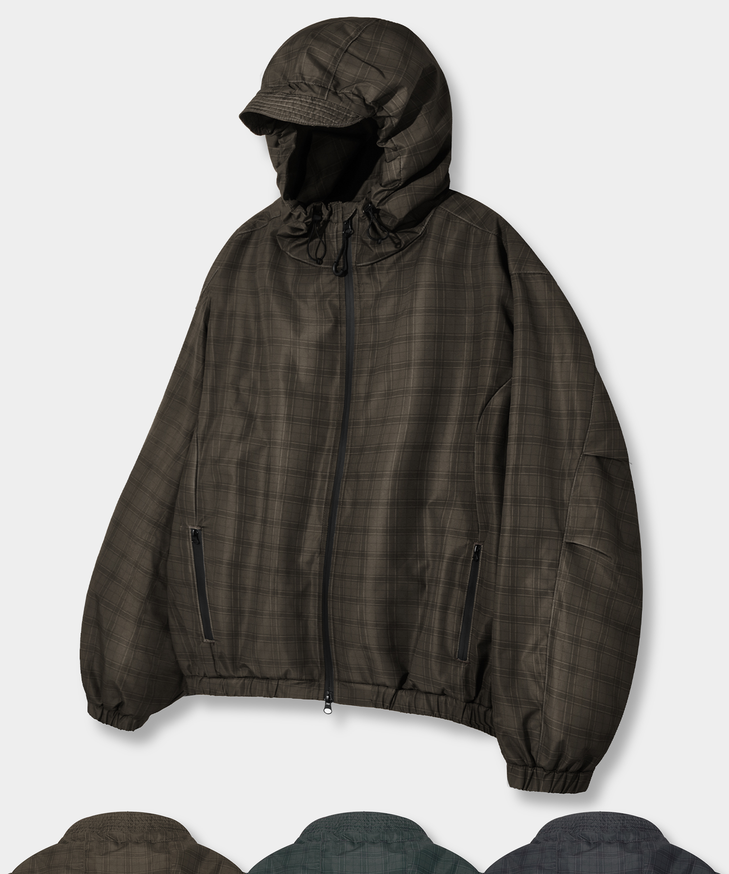 2WAY ESSENTIAL CHECK HOODED WINDBREAKER_3 COLOR