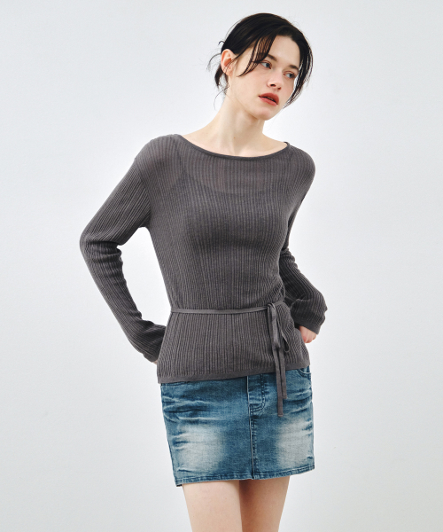 Прозрачная трикотажная блузка на шнуровке Charcoal MDBL009CHARCOAL