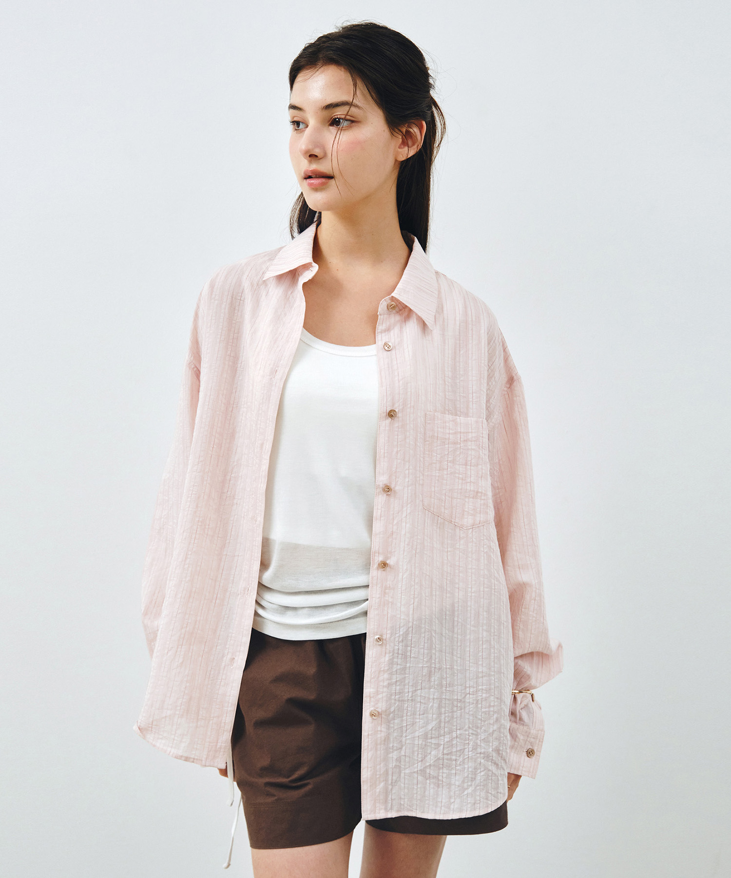 Свободная прозрачная рубашка в полоску Light Pink MDSH019STLPINK