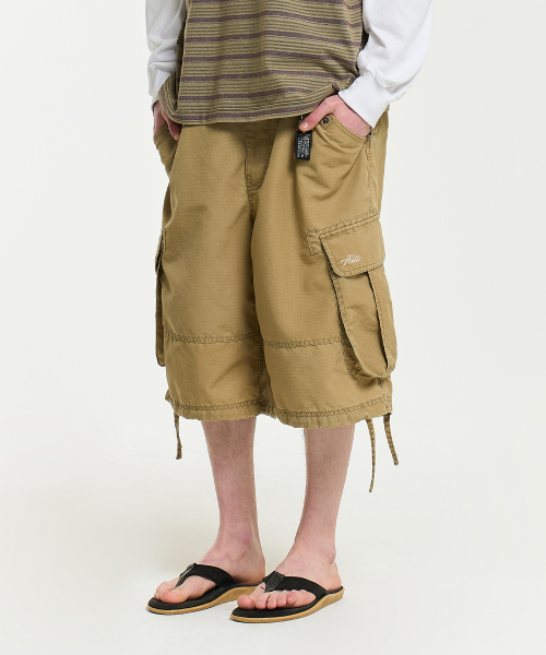 RIPSTOP WASHING CARGO SHORTS-BEIGE