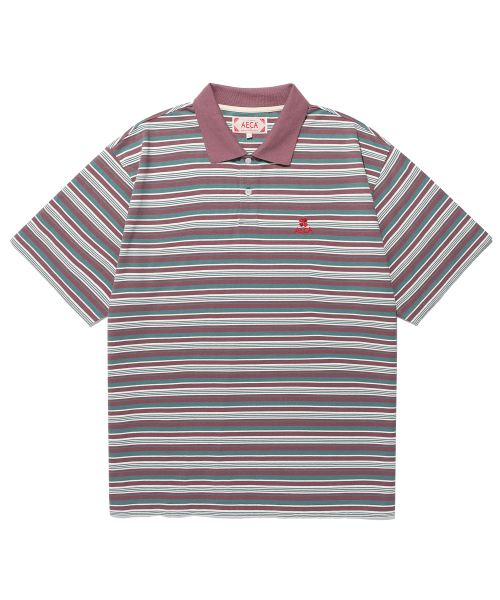 BLEACH WASHED STRIPE HALF SLEEVE PK TEE-PURPLE