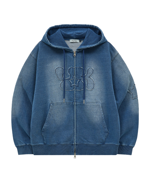 Джинсовое худи на молнии YK с аппликацией, Medium Blue