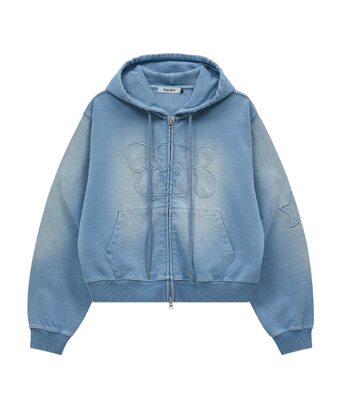 Джинсовое худи на молнии YK с аппликацией Light Blue