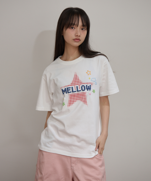 MELLOW Star Check Half T-shirt IVORY