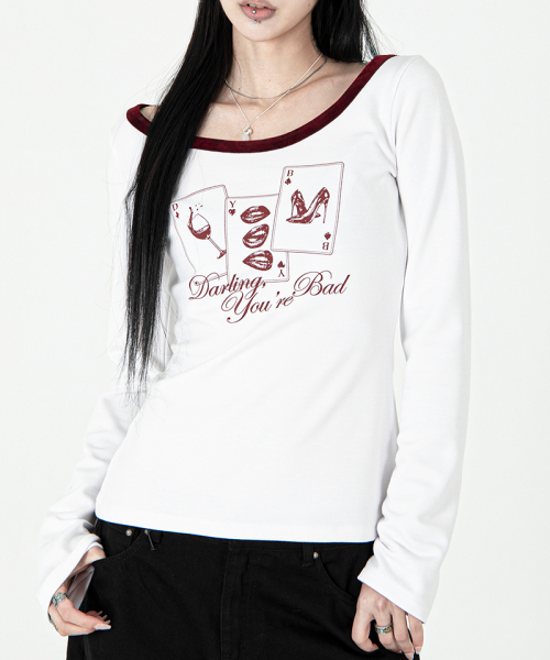 Playing Card Velvet-Trim Tee #Wine