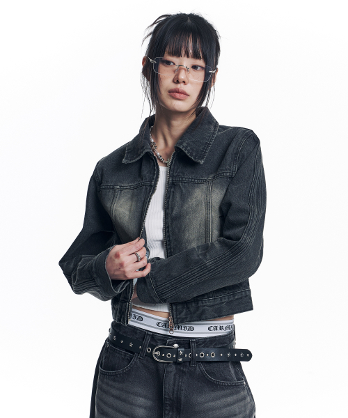 Укороченная джинсовка трек washed - Black