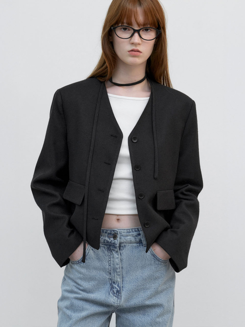 STRING V-NECK TWEED JACKET (JK-3044)