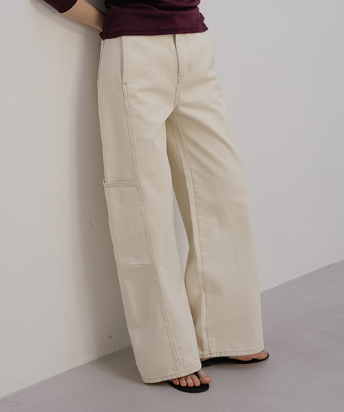 Line point wide denim pants [TISP05DP01]_Ivory