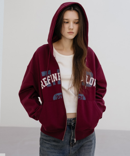 Lettering hoodie zip-up [TISP05LT08]_Wine