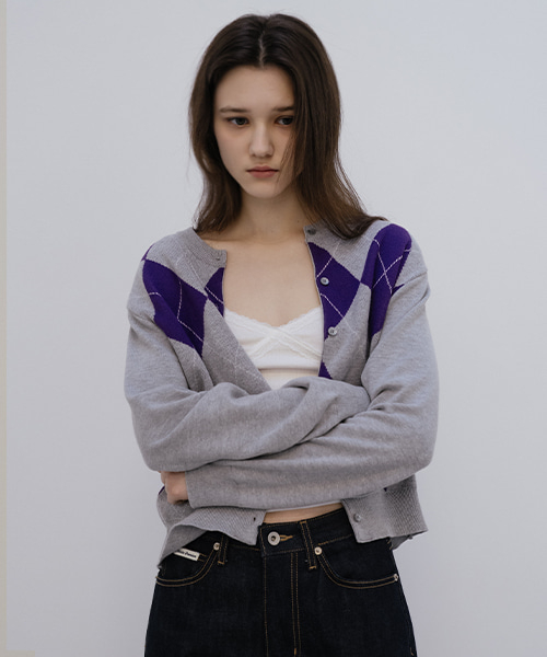 Soft touch argyle cardigan [TISP05CD02]_Melange gray