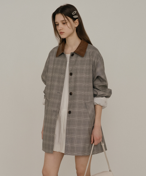 Leather point check trench coat [TISP05CT03]_Gray