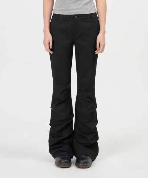 Shirring Boots Cut Cotton Pants (Black)
