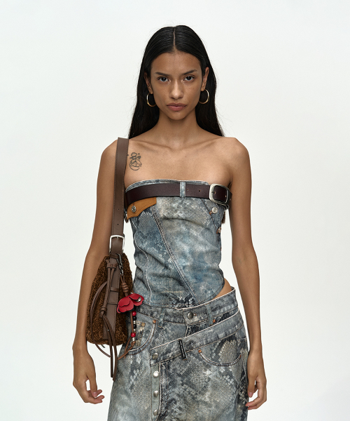 PYTHON FADE DENIM PRINTED TWIST BUSTIER atb1492w(BLUE)