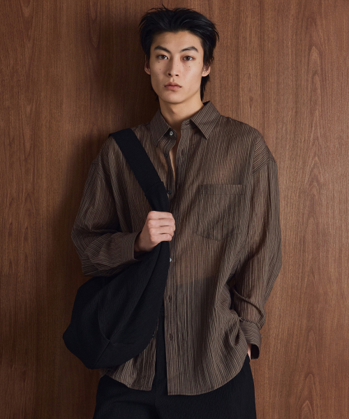Kinoshita Seersucker Stripe Shirts (Brown) TNSH6E103W2